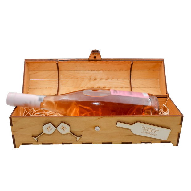 Cutie din lemn personalizata, pentru sticla de vin, cufar Handmade Piksel, natur
