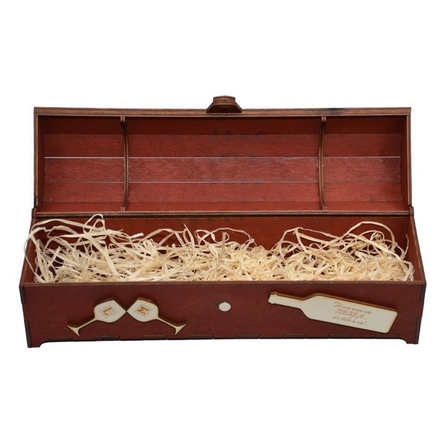 Cutie din lemn personalizata, pentru sticla de vin, cufar Handmade Piksel, rosu