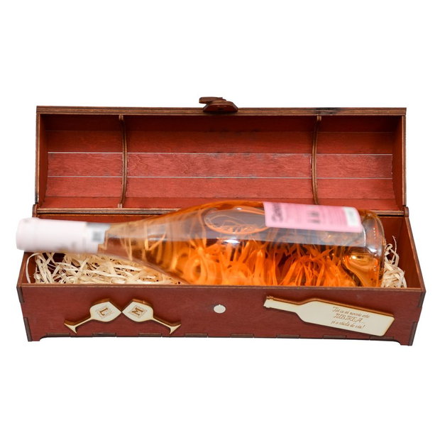 Cutie din lemn personalizata, pentru sticla de vin, cufar Handmade Piksel, rosu