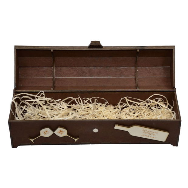 Cutie din lemn personalizata, pentru sticla de vin, cufar Handmade Piksel, maro