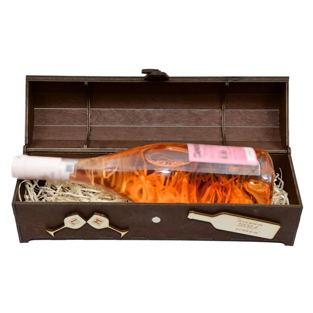 Cutie din lemn personalizata, pentru sticla de vin, cufar Handmade Piksel, maro