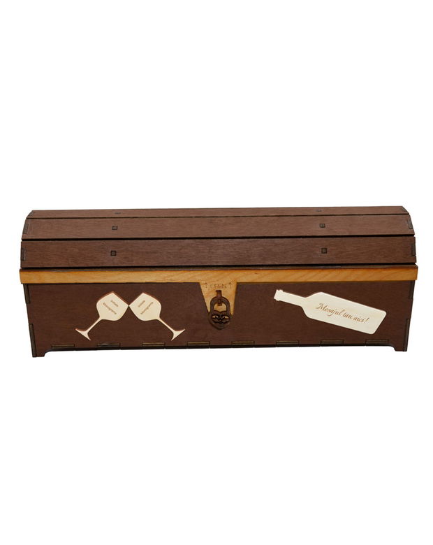 Cutie din lemn personalizata, pentru sticla de vin, cufar Handmade Piksel, maro