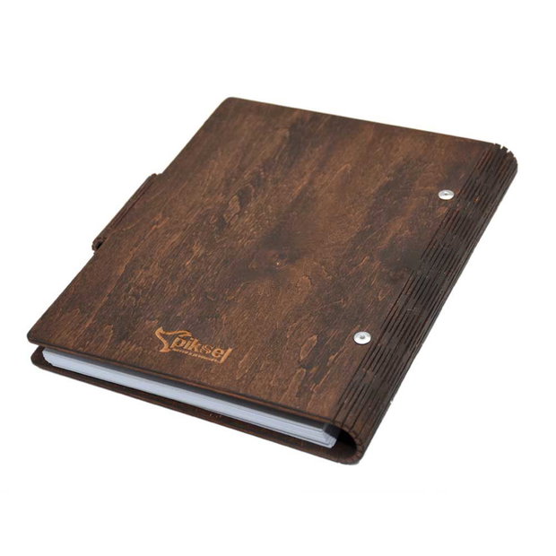 Agenda A5 din lemn personalizata, Wenge, Piksel, Absolvire, Profesori, Invatatori, 100 pagini si pix din lemn inclus
