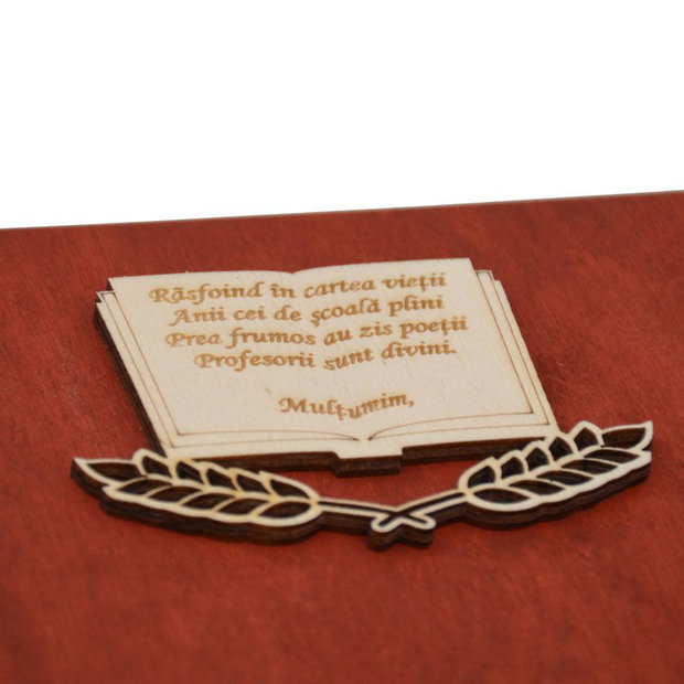 Agenda A5 din lemn personalizata, rosie, Piksel, Absolvire, Profesori, Invatatori, 100 pagini si pix din lemn inclus