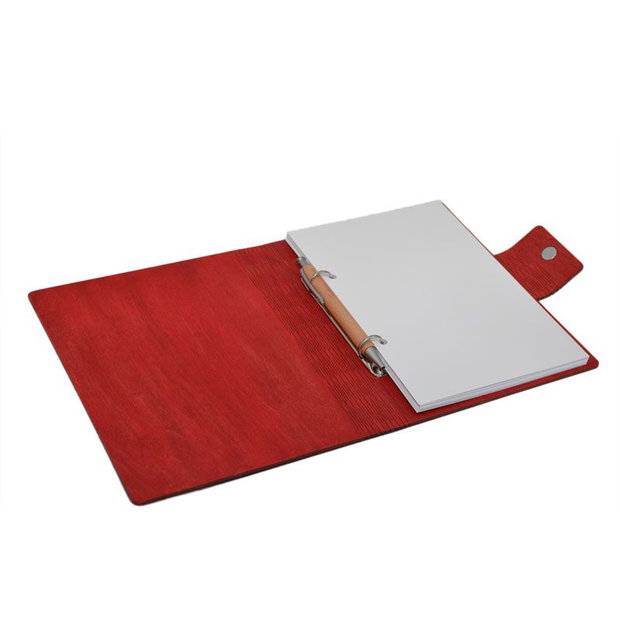 Agenda A5 din lemn personalizata, rosie, Piksel, Absolvire, Profesori, Invatatori, 100 pagini si pix din lemn inclus