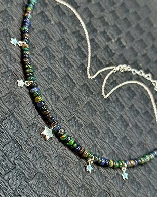 Colier argint opal de foc etiopian negru charm stele lant argint minimalist boho chic trendy - Transport gratuit