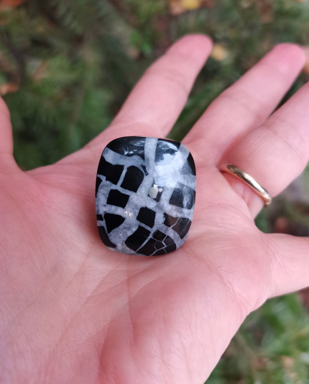 Inel Septarian si Argint 925 - IN1285 - Inel negru reglabil, inel pietre semipretioase, inel patrat, inel cadou, bijuterii cadou, bijuterii septarian, cadou sotie, cristale vindecatoare, cristaloterapie, cristale de colectie