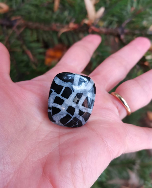 Inel Septarian si Argint 925 - IN1285 - Inel negru reglabil, inel pietre semipretioase, inel patrat, inel cadou, bijuterii cadou, bijuterii septarian, cadou sotie, cristale vindecatoare, cristaloterapie, cristale de colectie