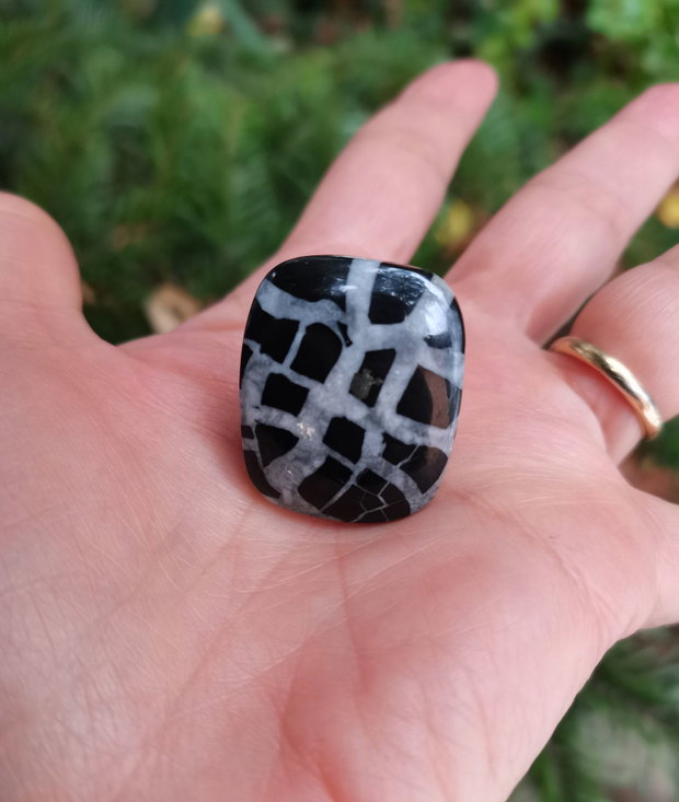 Inel Septarian si Argint 925 - IN1285 - Inel negru reglabil, inel pietre semipretioase, inel patrat, inel cadou, bijuterii cadou, bijuterii septarian, cadou sotie, cristale vindecatoare, cristaloterapie, cristale de colectie