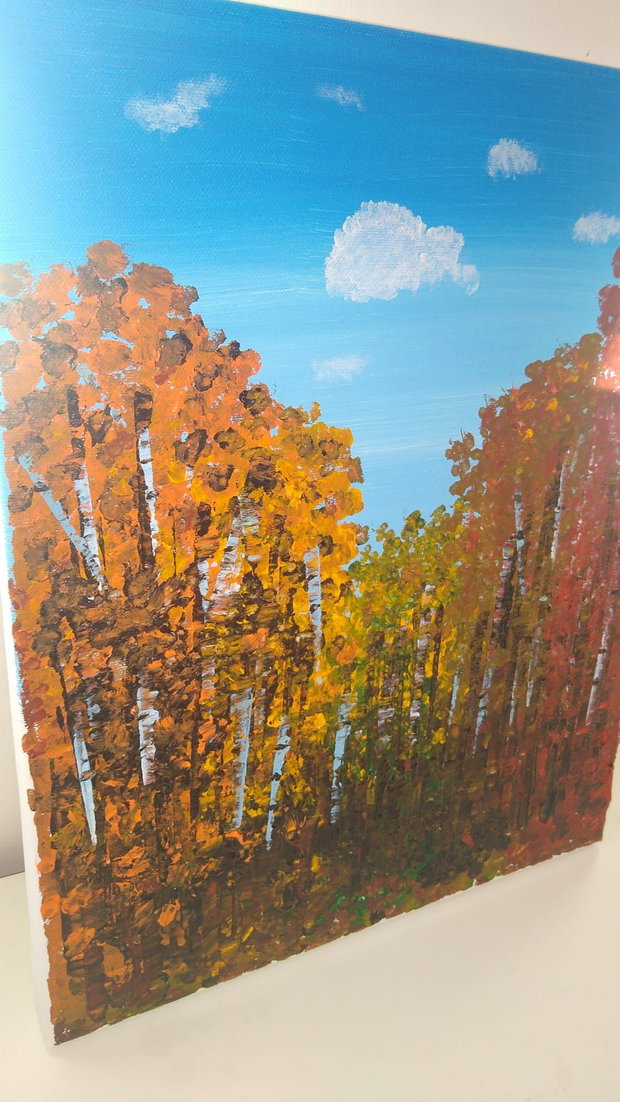 Tablou pictat manual "Autumn's Embrace", acrilic
