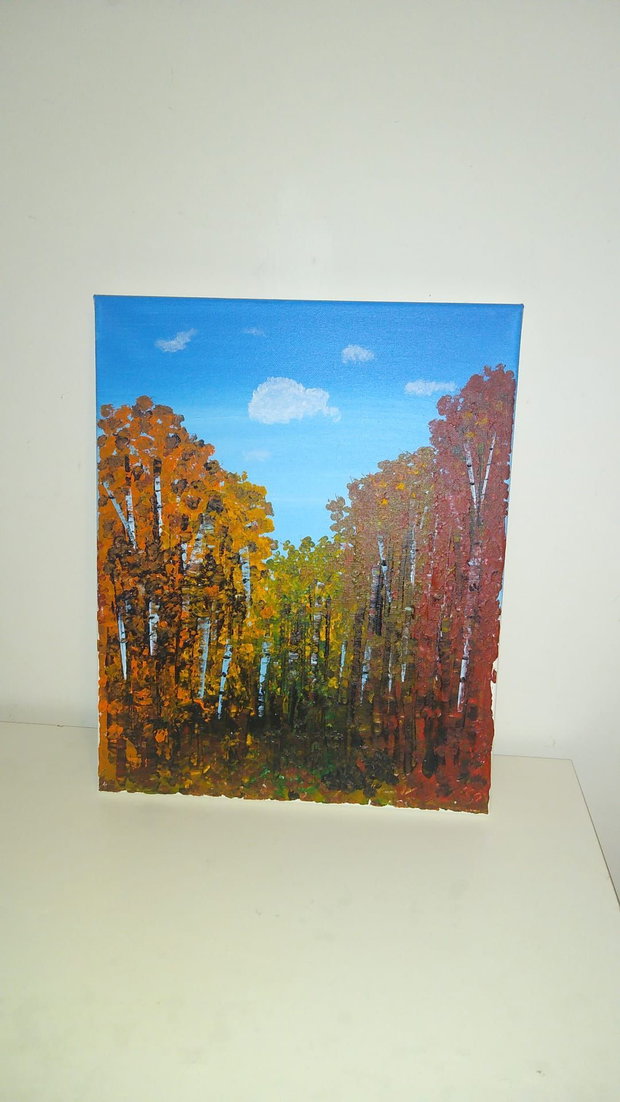 Tablou pictat manual "Autumn's Embrace", acrilic