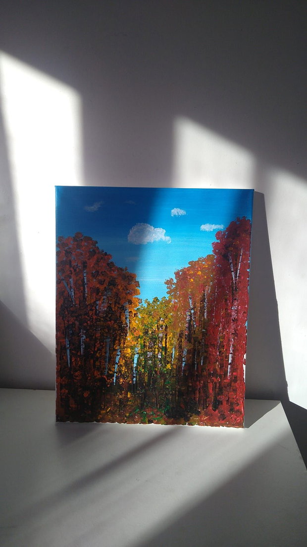 Tablou pictat manual "Autumn's Embrace", acrilic