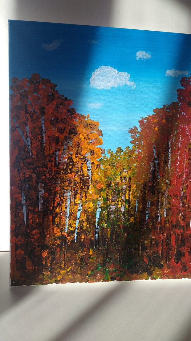 Tablou pictat manual "Autumn's Embrace", acrilic