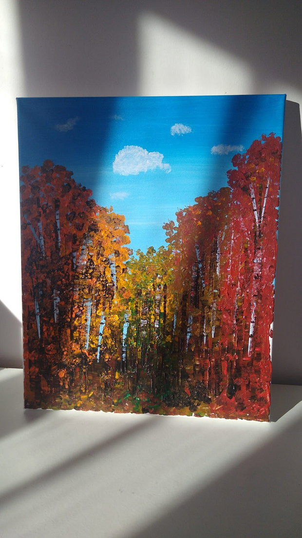 Tablou pictat manual "Autumn's Embrace", acrilic