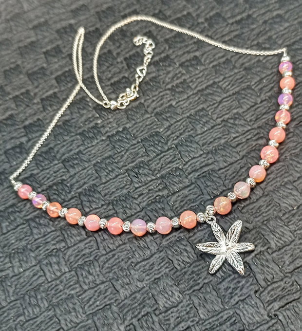 Colier argint opal de foc etiopian charm floare crin lant argint minimalist boho chic trendy cadou - Transport gratuit