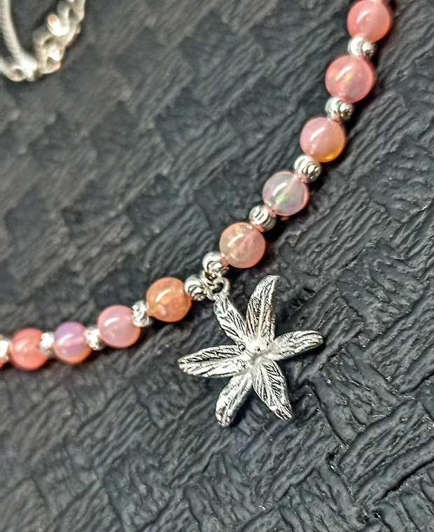 Colier argint opal de foc etiopian charm floare crin lant argint minimalist boho chic trendy cadou - Transport gratuit