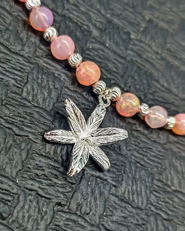 Colier argint opal de foc etiopian charm floare crin lant argint minimalist boho chic trendy cadou - Transport gratuit