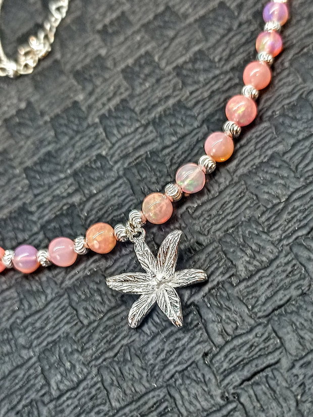 Colier argint opal de foc etiopian charm floare crin lant argint minimalist boho chic trendy cadou - Transport gratuit