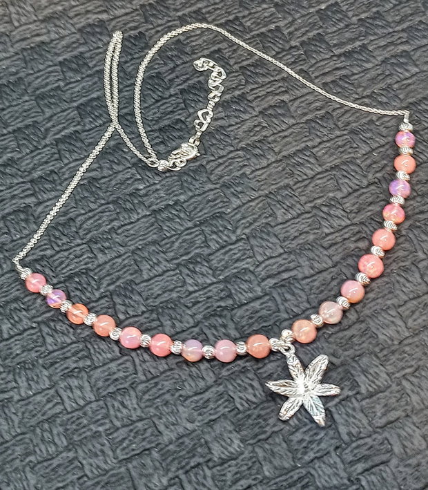 Colier argint opal de foc etiopian charm floare crin lant argint minimalist boho chic trendy cadou - Transport gratuit