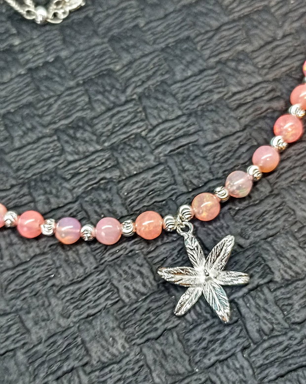 Colier argint opal de foc etiopian charm floare crin lant argint minimalist boho chic trendy cadou - Transport gratuit