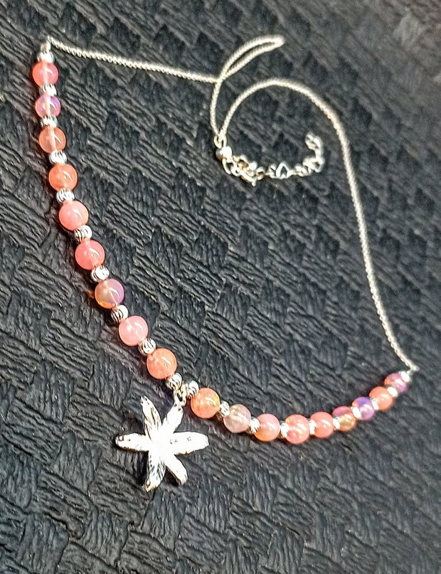 Colier argint opal de foc etiopian charm floare crin lant argint minimalist boho chic trendy cadou - Transport gratuit
