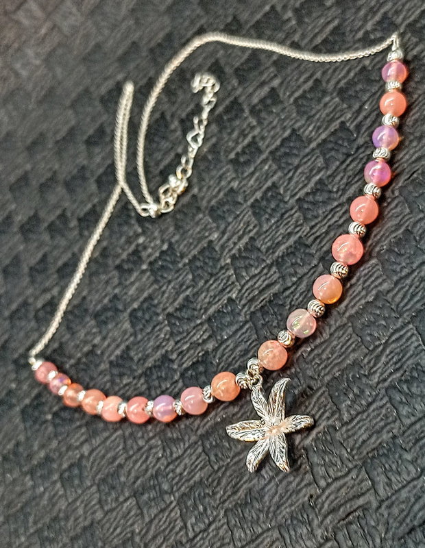 Colier argint opal de foc etiopian charm floare crin lant argint minimalist boho chic trendy cadou - Transport gratuit