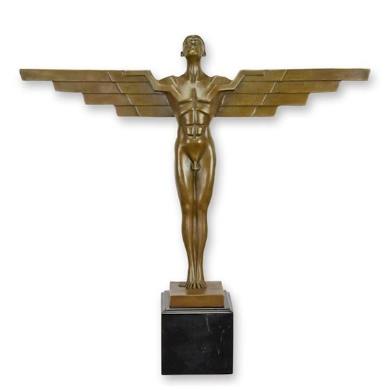 Icar-statueta Art Deco din bronz pe un soclu din marmura
