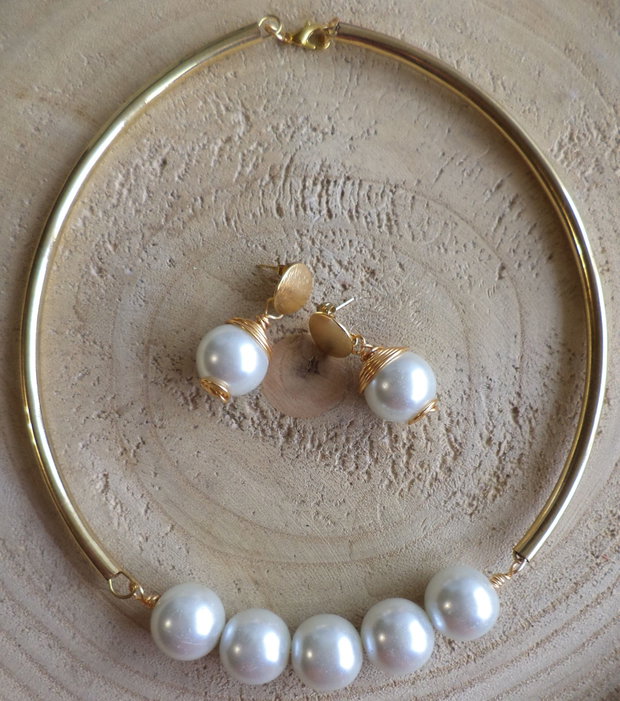Set colier si cercei handmade/colier si cercei cu perle
