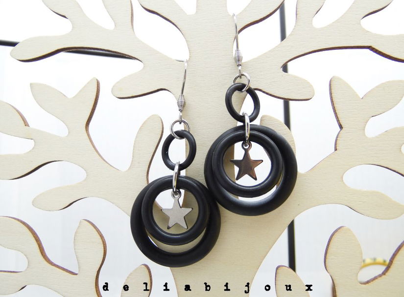 Cercei handmade statement - Stil Industrial - cauciuc (cod1176)