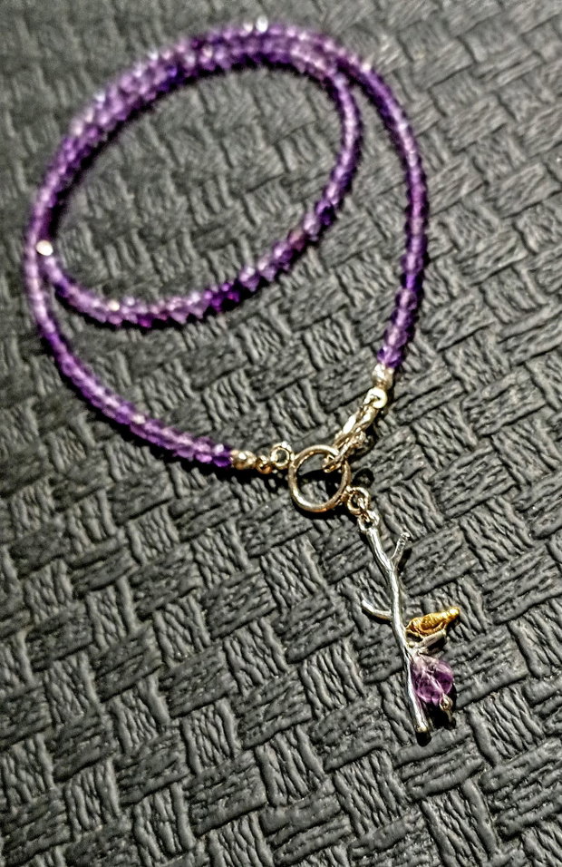 Colier argint ametist charm 2 tonuri argint vermeil inchidere frontala minimalist boho chic trendy - Transport gratuit