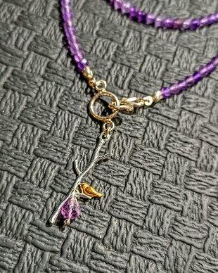 Colier argint ametist charm 2 tonuri argint vermeil inchidere frontala minimalist boho chic trendy - Transport gratuit