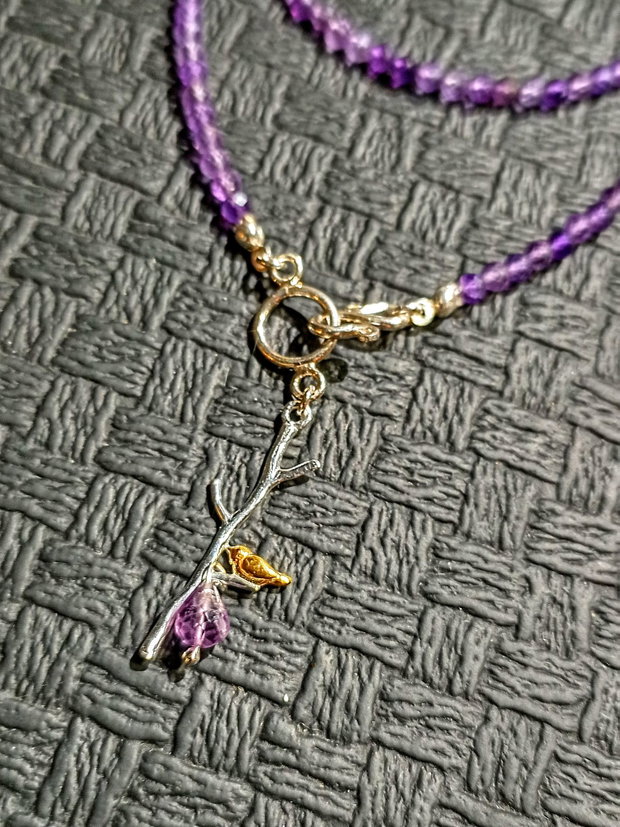 Colier argint ametist charm 2 tonuri argint vermeil inchidere frontala minimalist boho chic trendy - Transport gratuit