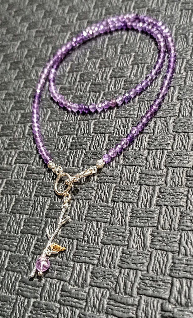 Colier argint ametist charm 2 tonuri argint vermeil inchidere frontala minimalist boho chic trendy - Transport gratuit
