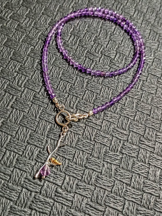 Colier argint ametist charm 2 tonuri argint vermeil inchidere frontala minimalist boho chic trendy - Transport gratuit