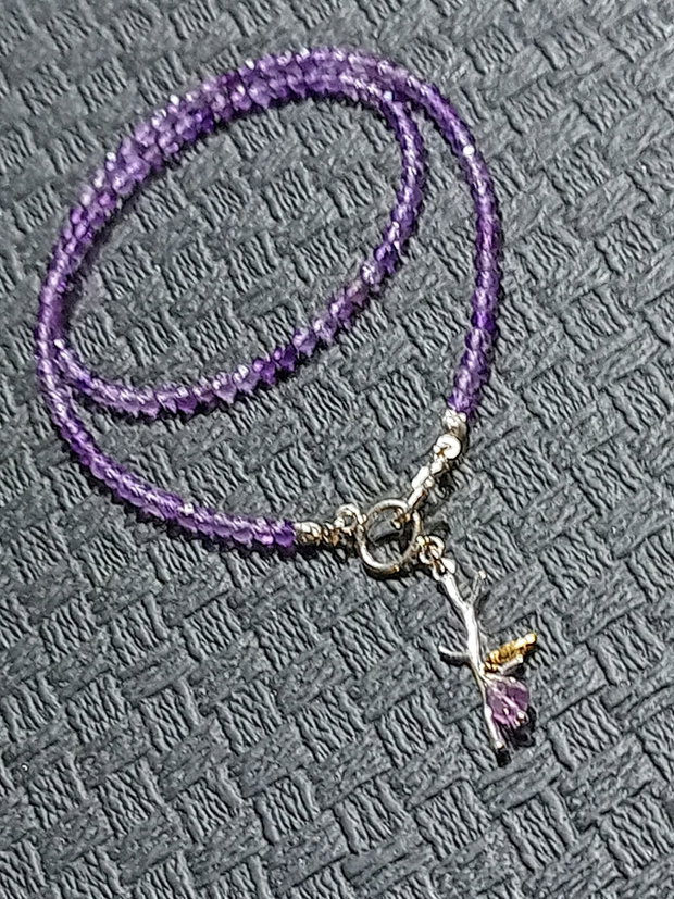Colier argint ametist charm 2 tonuri argint vermeil inchidere frontala minimalist boho chic trendy - Transport gratuit