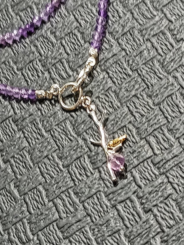 Colier argint ametist charm 2 tonuri argint vermeil inchidere frontala minimalist boho chic trendy - Transport gratuit