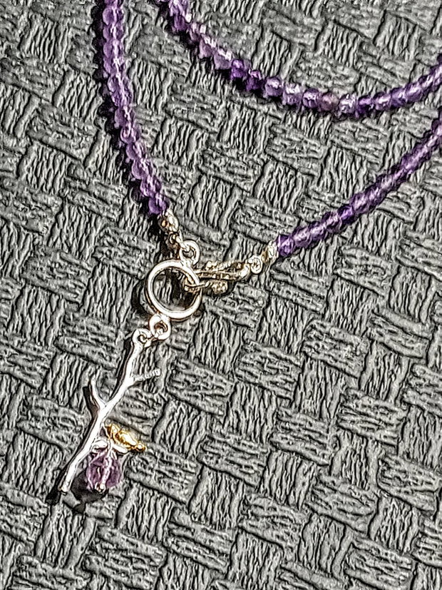 Colier argint ametist charm 2 tonuri argint vermeil inchidere frontala minimalist boho chic trendy - Transport gratuit