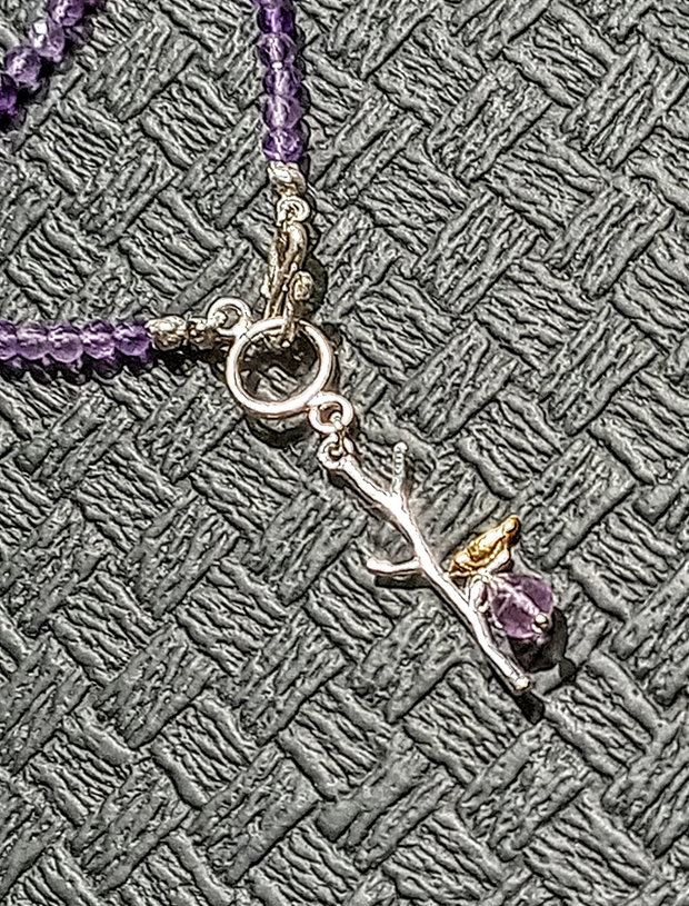 Colier argint ametist charm 2 tonuri argint vermeil inchidere frontala minimalist boho chic trendy - Transport gratuit