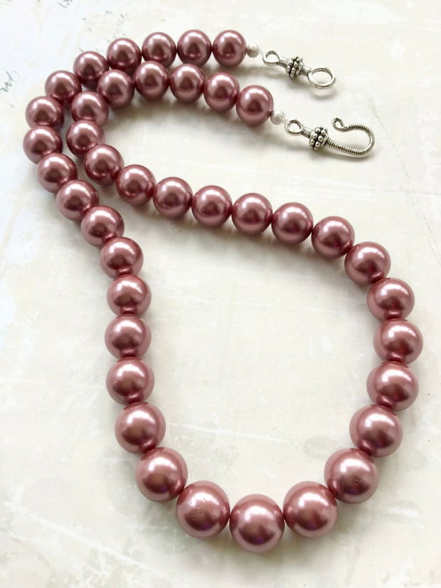 Colier perle Swarovski roz prăfuit
