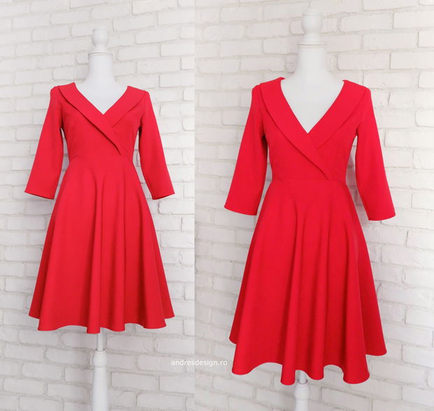 Rochie Clos Rosie cu Guler Intors