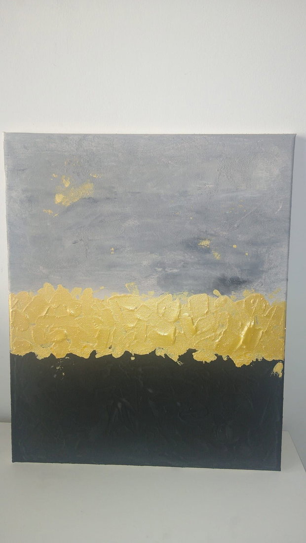 Tablou "Golden Divide" pictat manual pe canvas, acrilic