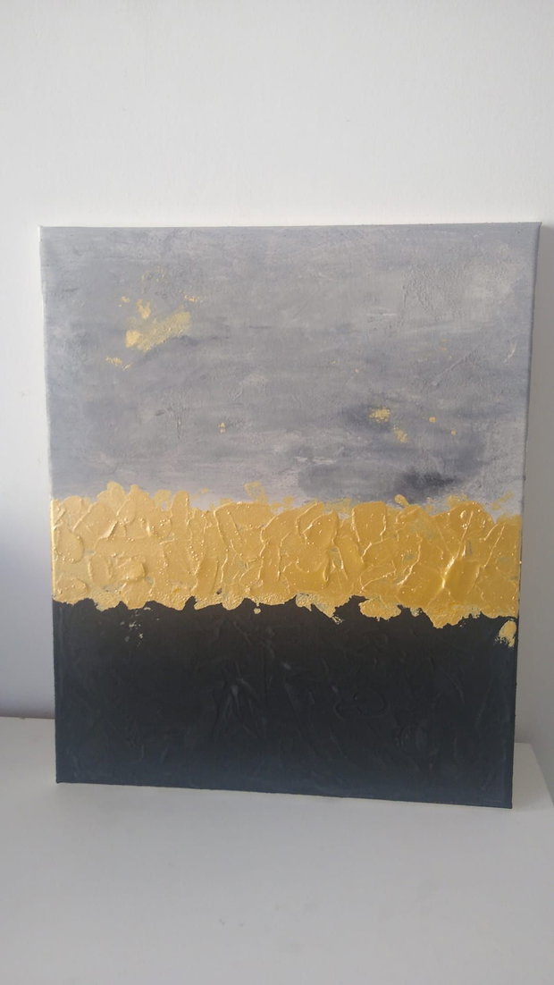 Tablou "Golden Divide" pictat manual pe canvas, acrilic