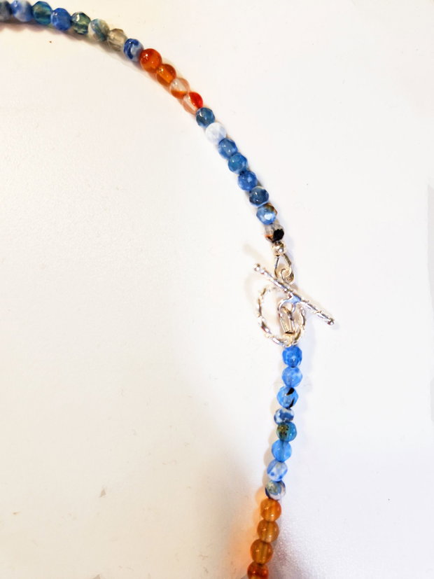 Colier "Van Gogh-Moon" din fragment de portelan, sodalit, agate si argint placat cu aur