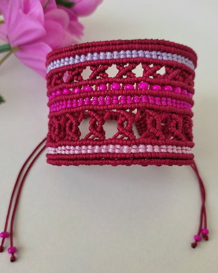 Brățară micromacrame bordo
