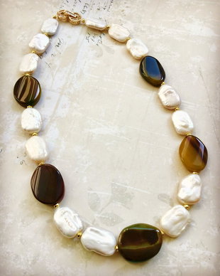 Colier perle baroc & agate naturale
