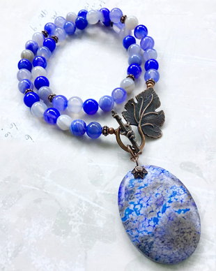 Colier vintage agate violet blue