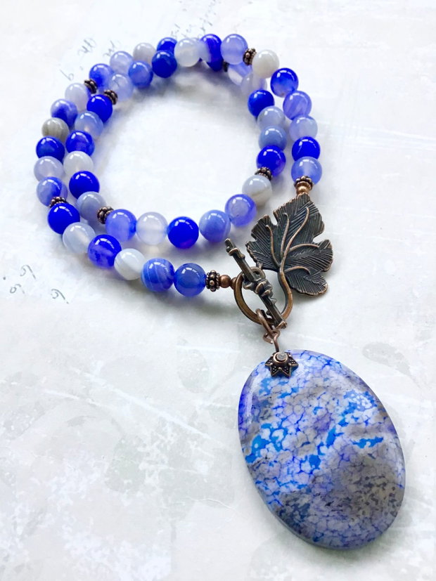 Colier vintage agate violet blue