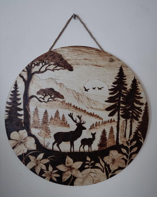 Tablou rotund pirogravat
