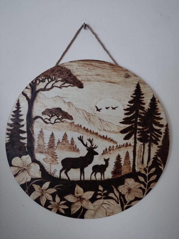 Tablou rotund pirogravat