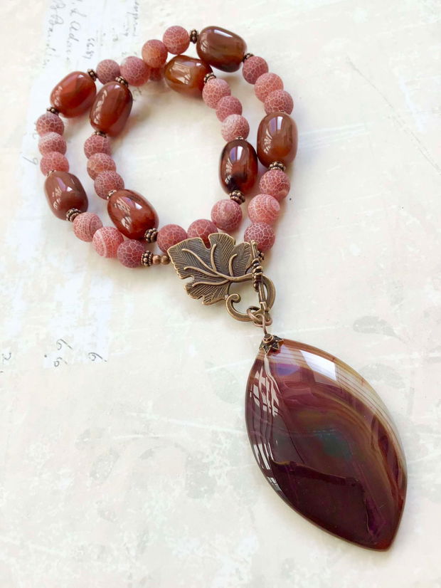 Colier vintage agate rosii